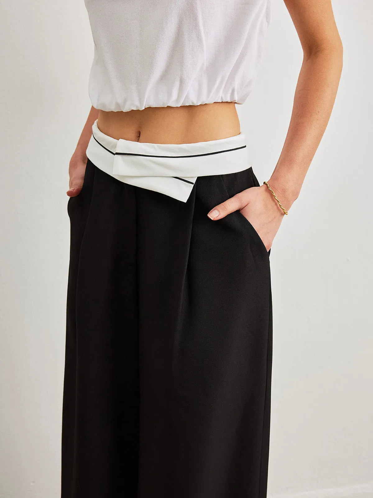 Mid-Waist Pants With Pockets & Contrast Waistband sold by COMMENSE product image thumbnail 5