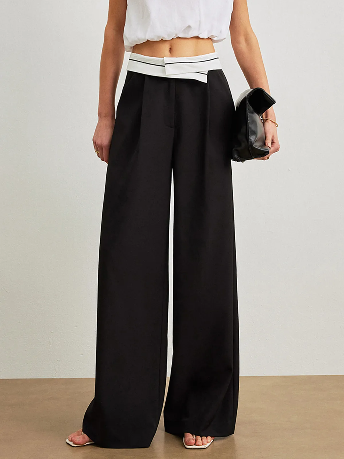 Mid-Waist Pants With Pockets & Contrast Waistband sold by COMMENSE product image thumbnail 2
