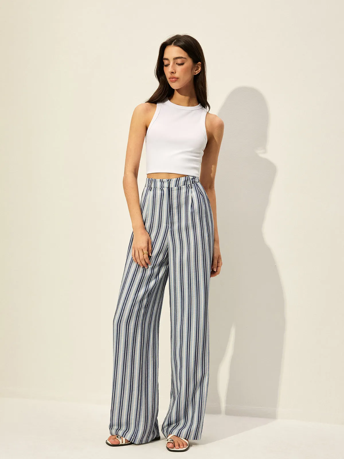 Cotton Blend High-Waist Striped Pants sold by COMMENSE