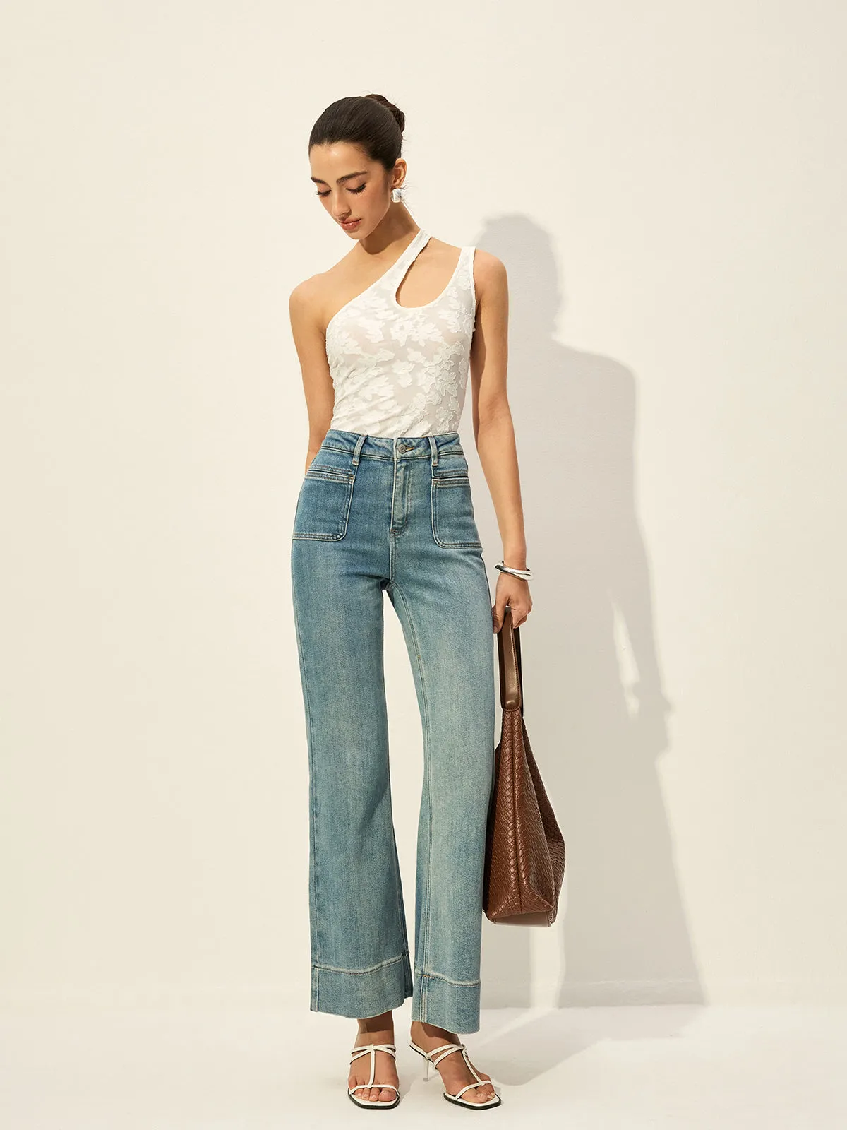 Semi-Sheer One-Shoulder Asymmetrical Cut-Out Embroidery Tank Top sold by COMMENSE product image thumbnail 5