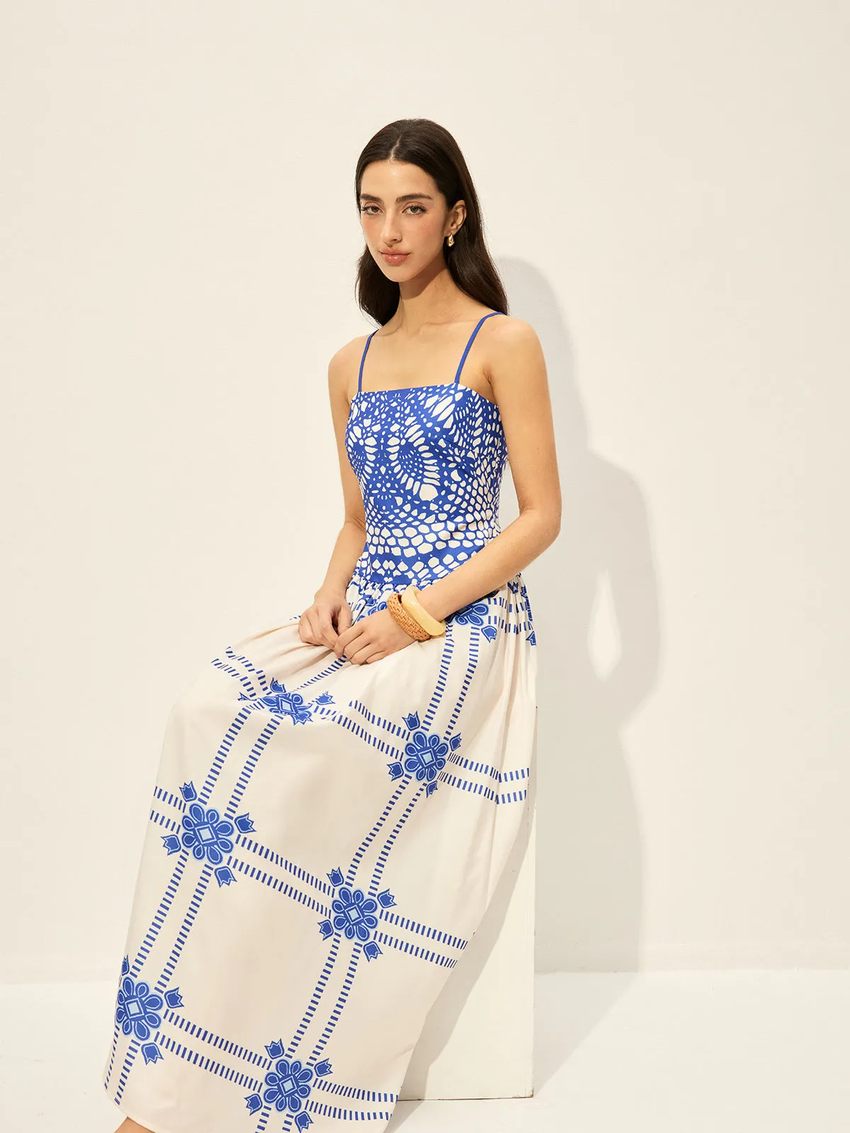 Print Adujstable Spaghetti Strap Zipper Dress sold by COMMENSE product image thumbnail 2