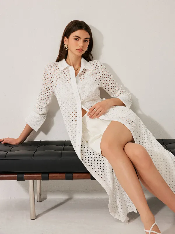 Cotton Hollow Panel Tie Back Lapel Dress sold by COMMENSE