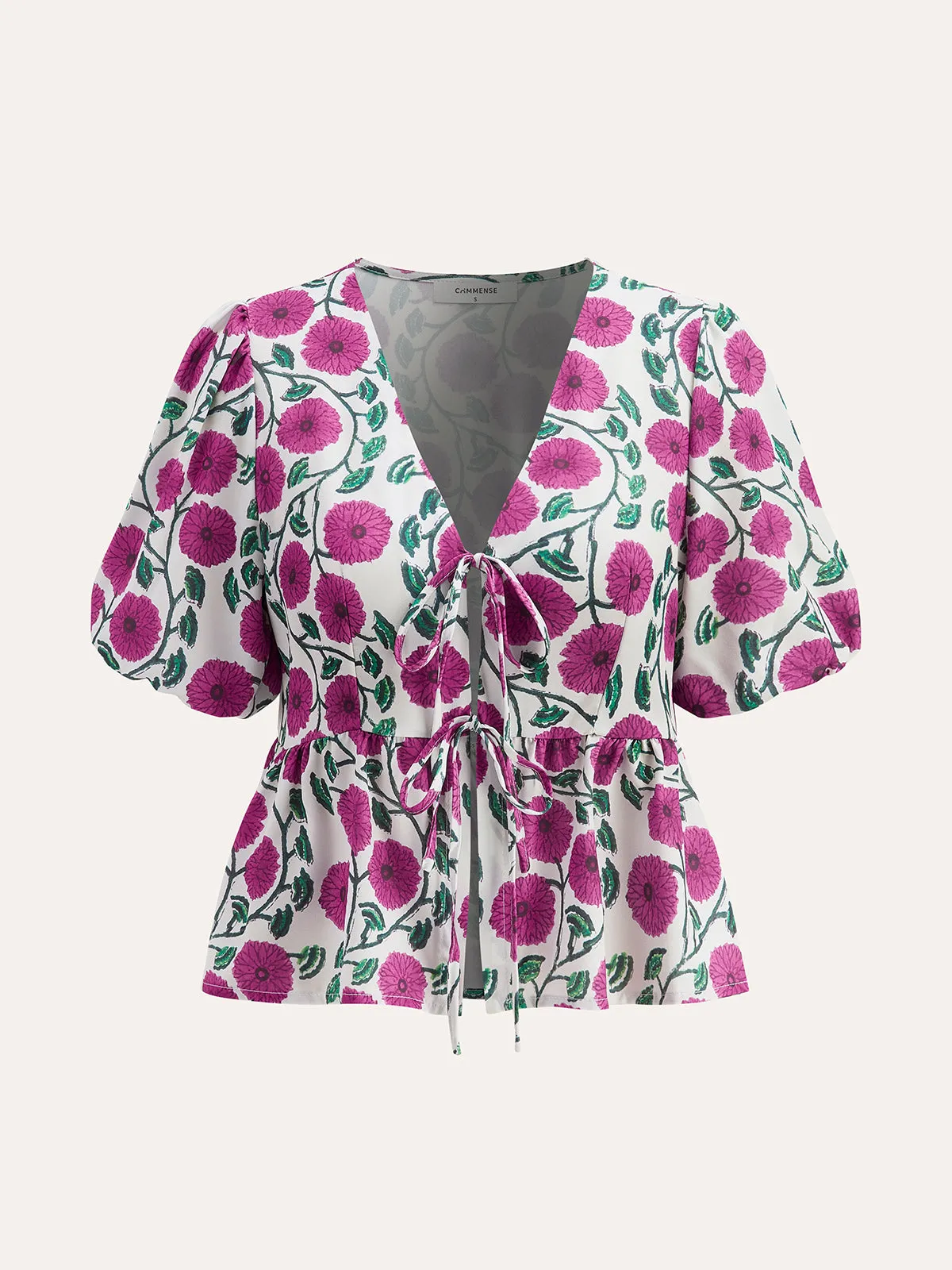 Boho V-Neck Drawstring Puff Sleeve Skirt Set sold by COMMENSE product image thumbnail 2