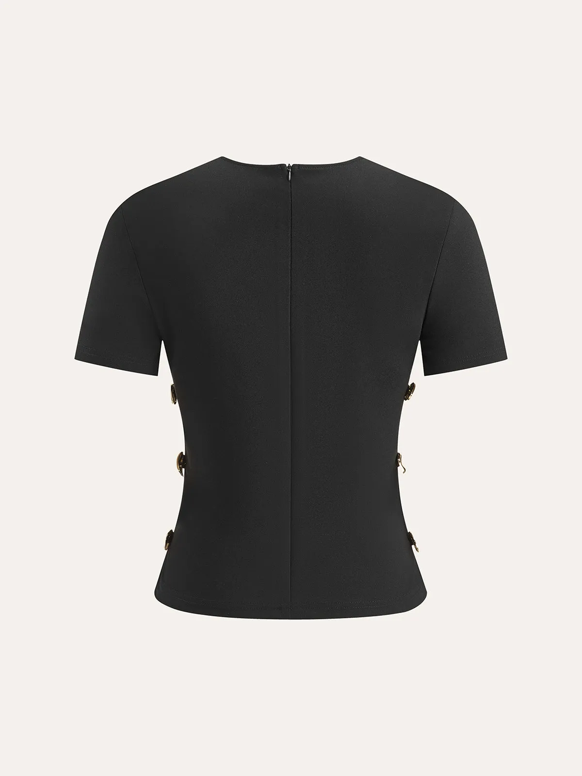 Cut-Out Side Metal Detail Zipper T-Shirt sold by COMMENSE product image thumbnail 3