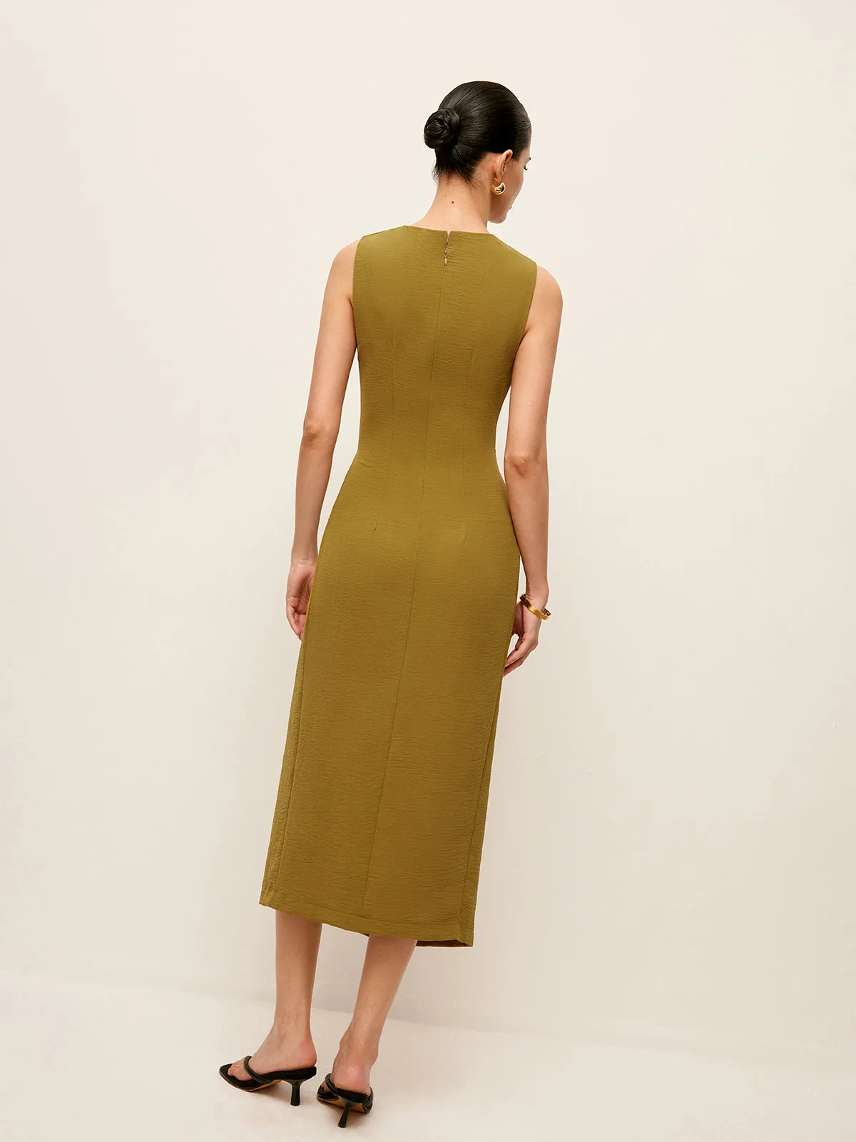 Metal Detail Shirred Waist Sleeveless Spilt Dress sold by COMMENSE product image thumbnail 5