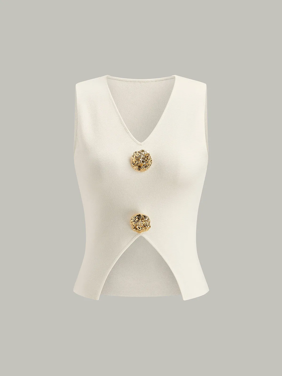 Metal Detail V-Neck Spilt Sweater Vest sold by COMMENSE