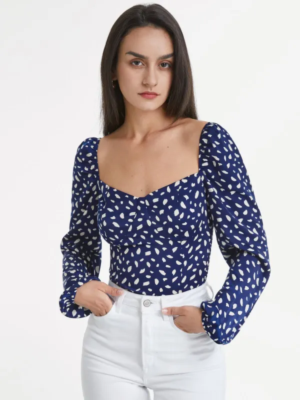Sweetheart Contour Long Puff Sleeve Printed Top sold by COMMENSE