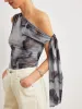 Boho Print  Asymmetrical Neck Mesh Draped Blouse sold by COMMENSE