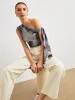 Boho Print  Asymmetrical Neck Mesh Draped Blouse sold by COMMENSE