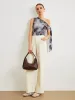 Boho Print  Asymmetrical Neck Mesh Draped Blouse sold by COMMENSE