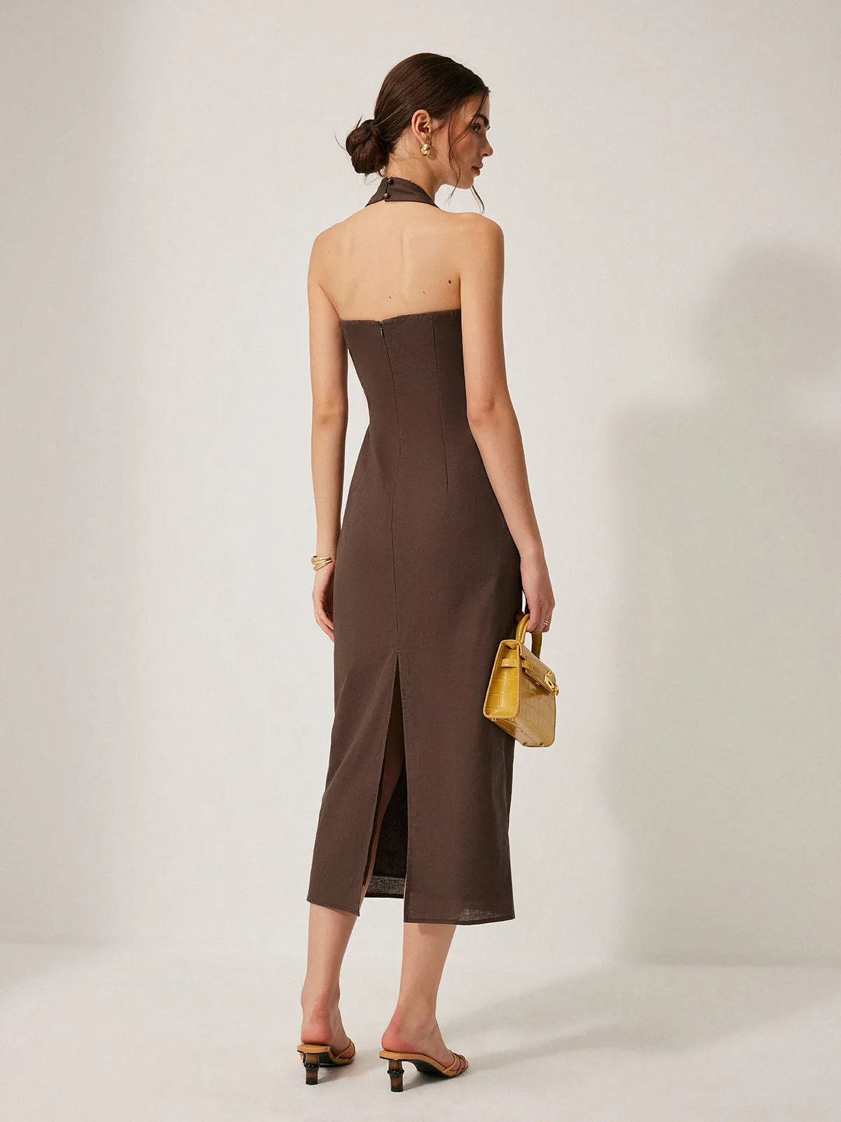 Cotton & Linen Halter Backless Split Dress sold by COMMENSE product image thumbnail 4