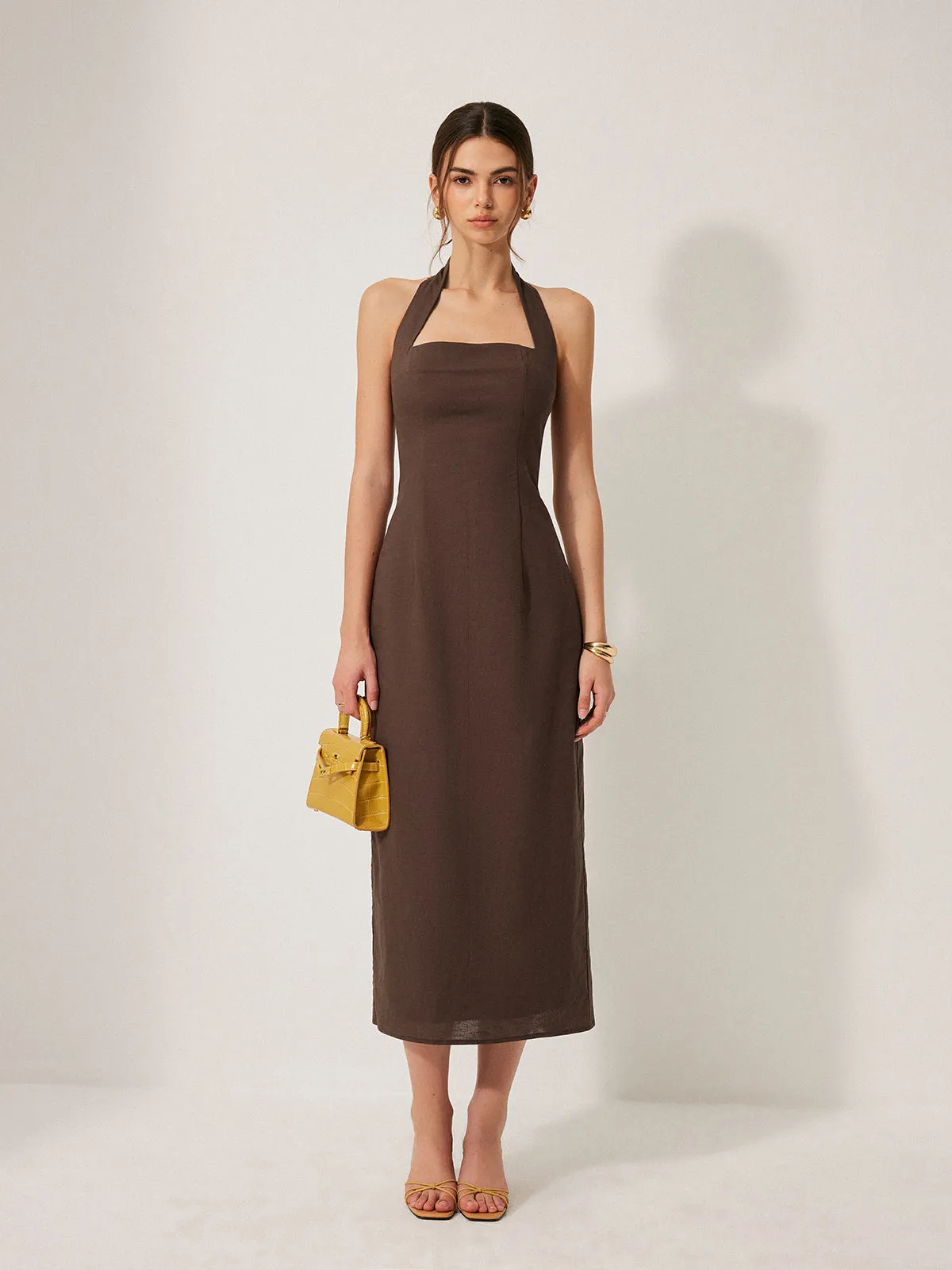 Cotton & Linen Halter Backless Split Dress sold by COMMENSE product image thumbnail 3