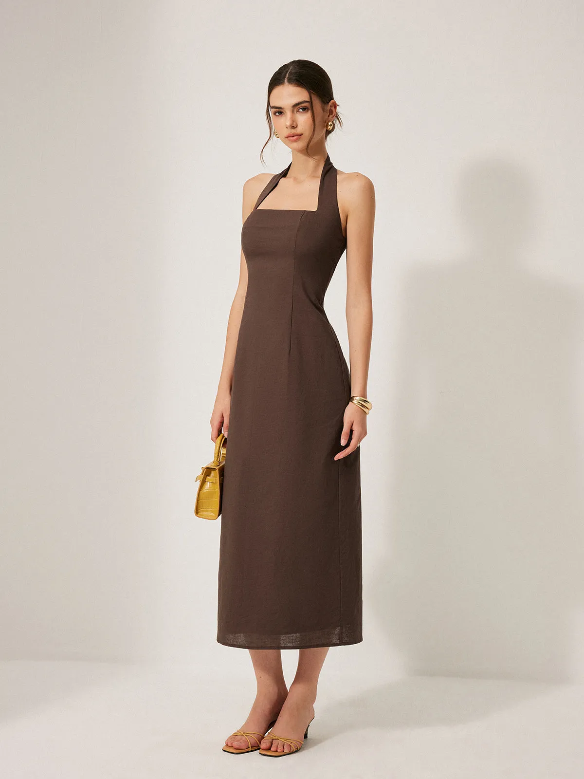 Cotton & Linen Halter Backless Split Dress sold by COMMENSE