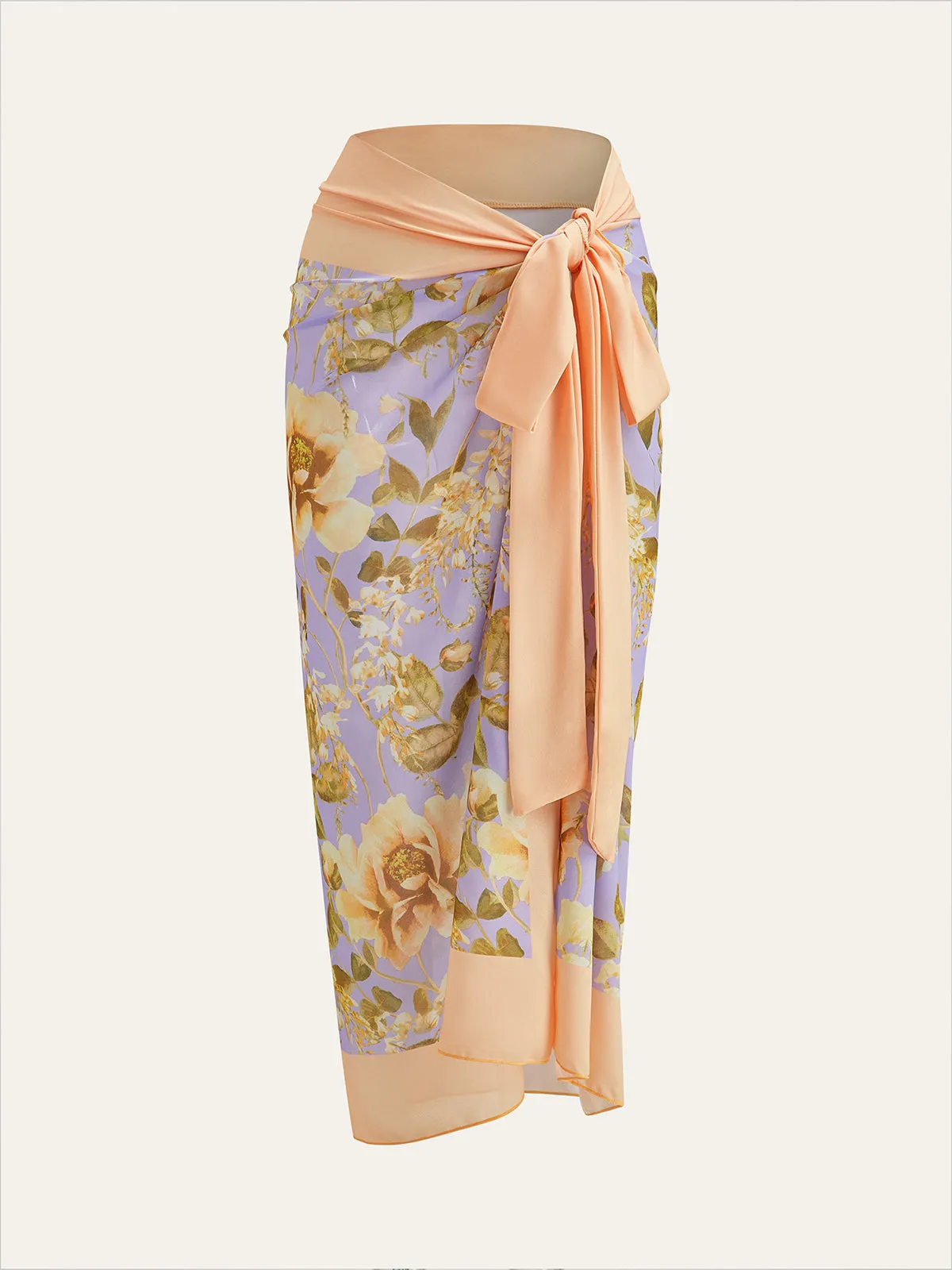 Floral Print Panel Tie-Waist Mesh Cover-Up sold by COMMENSE