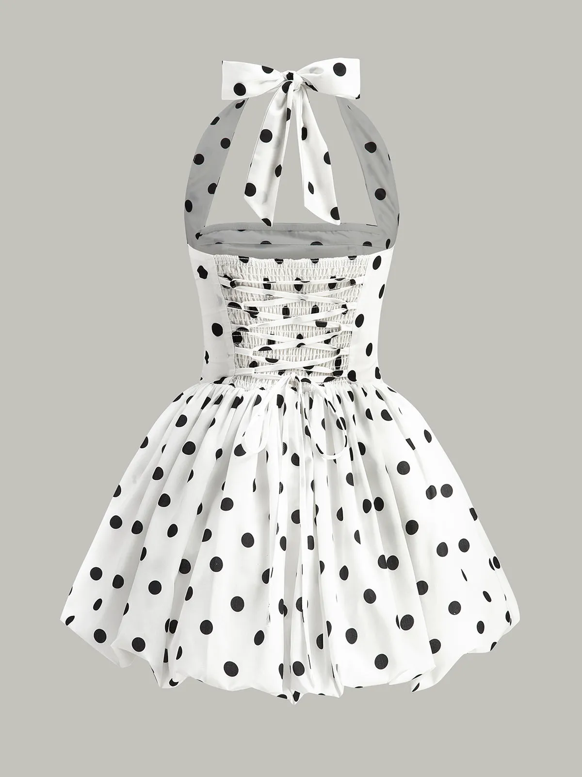 Polka Dot Bow Halter Zipper Dress sold by COMMENSE product image thumbnail 4