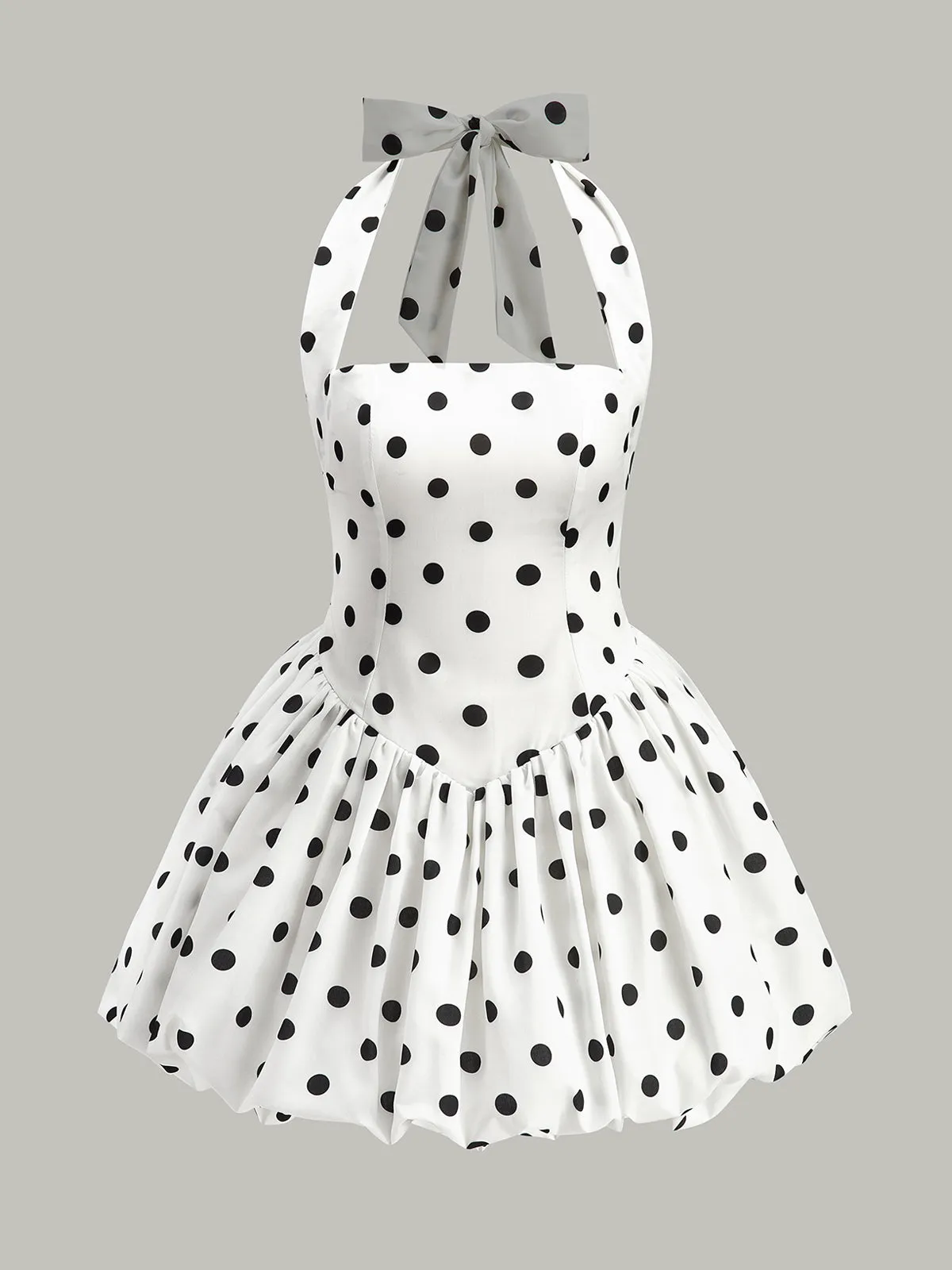 Polka Dot Bow Halter Zipper Dress sold by COMMENSE