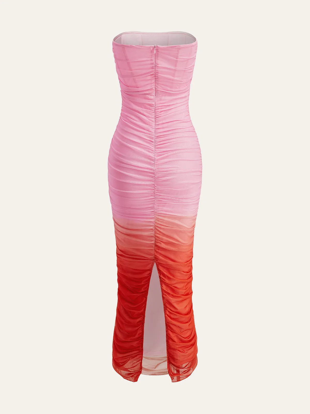 Color Block Gradient Strapless Ruched Mesh Split Dress sold by COMMENSE product image thumbnail 2