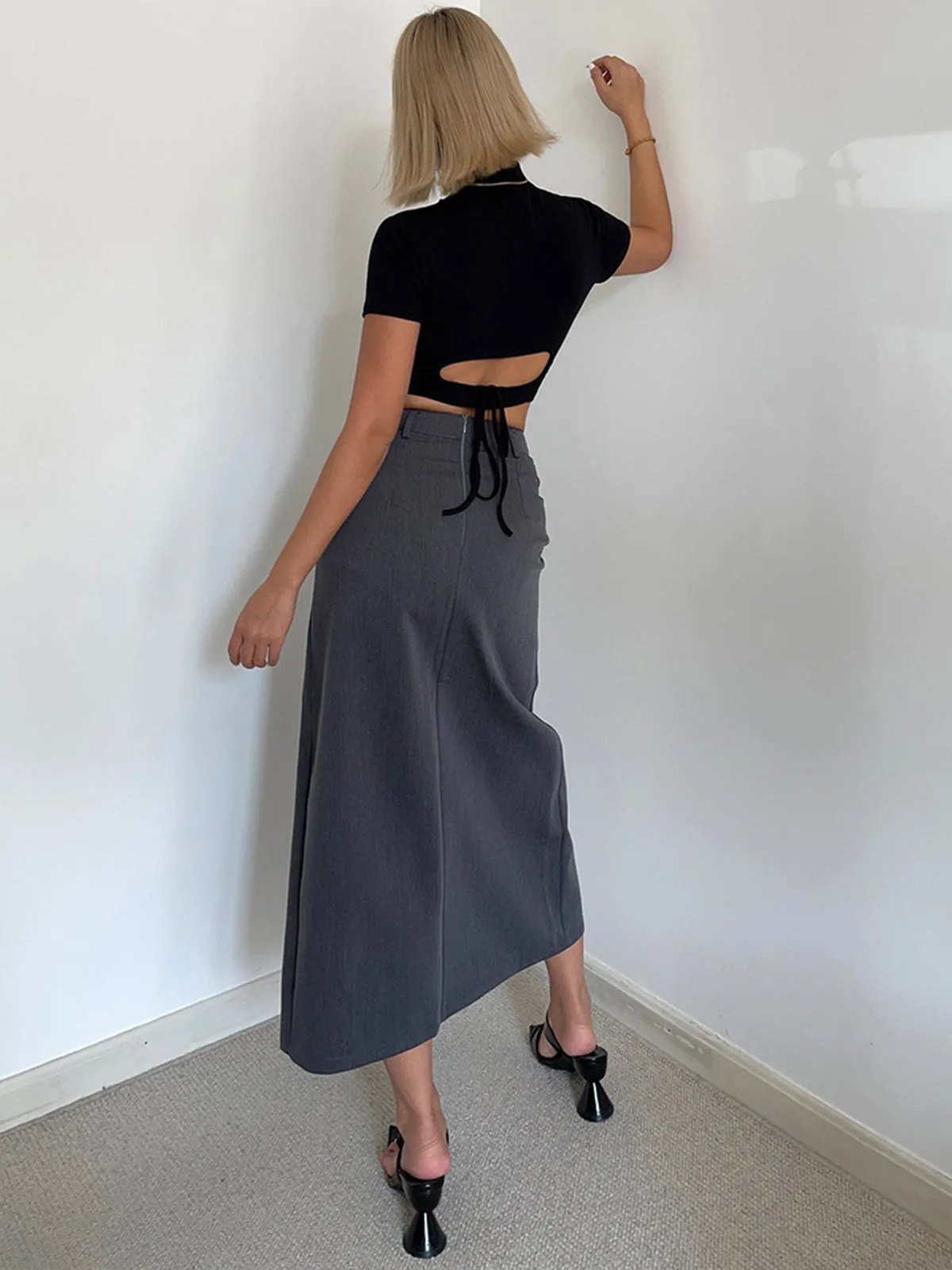 Asymmetrical Pleated Midi Skirt Set sold by COMMENSE product image thumbnail 4