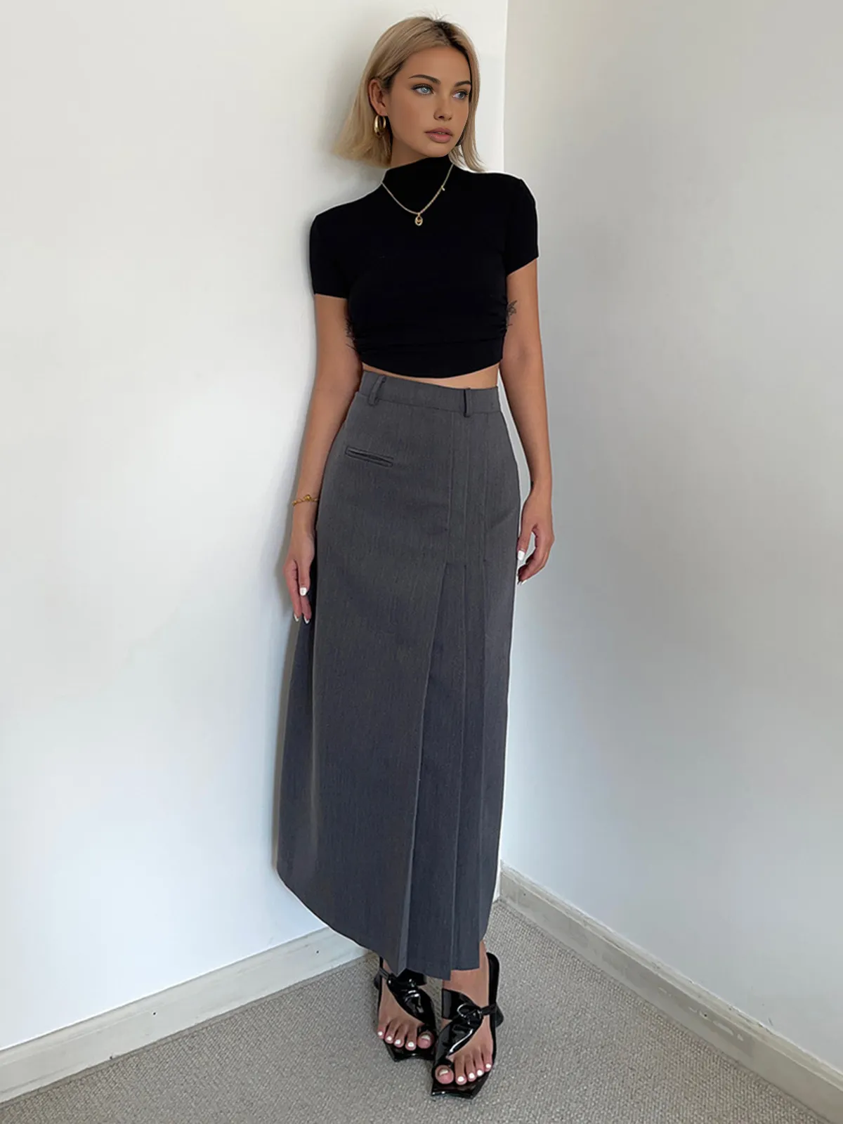Asymmetrical Pleated Midi Skirt Set sold by COMMENSE