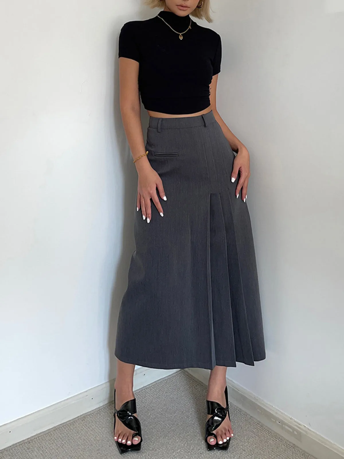 Asymmetrical Pleated Midi Skirt Set sold by COMMENSE product image thumbnail 2