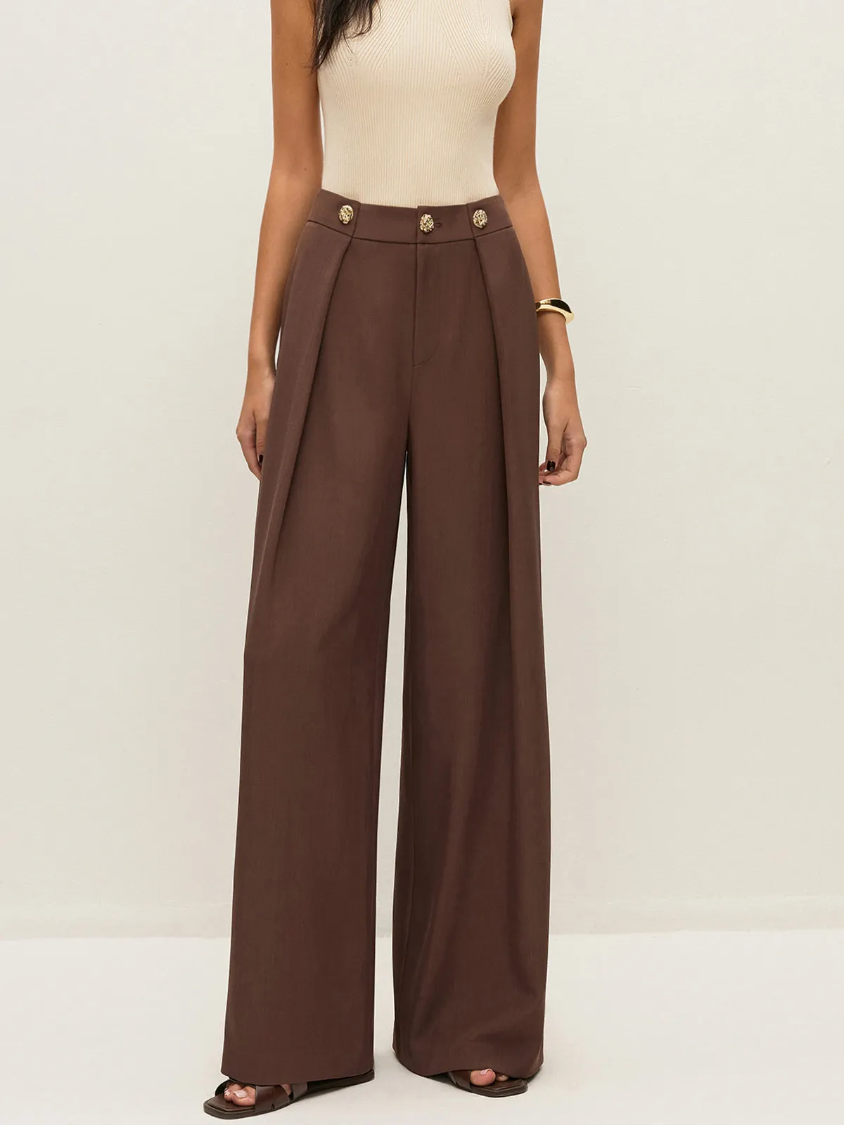 Mid-Waist Metal Detail Pleated Pants sold by COMMENSE product image thumbnail 4