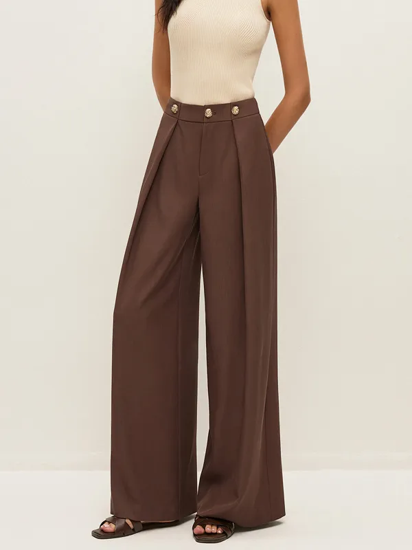 Mid-Waist Metal Detail Pleated Pants sold by COMMENSE