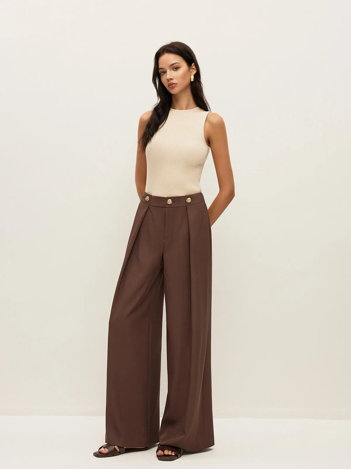 Mid-Waist Metal Detail Pleated Pants sold by COMMENSE product image thumbnail 3