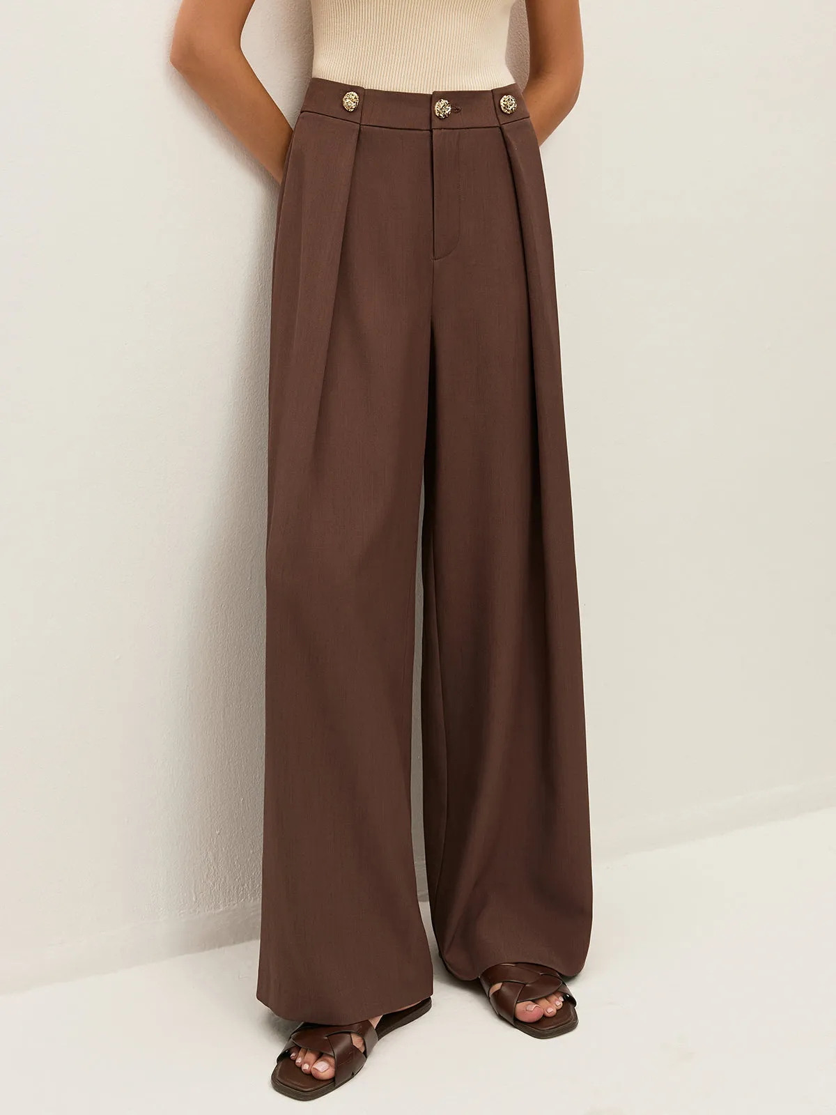 Mid-Waist Metal Detail Pleated Pants sold by COMMENSE product image thumbnail 5