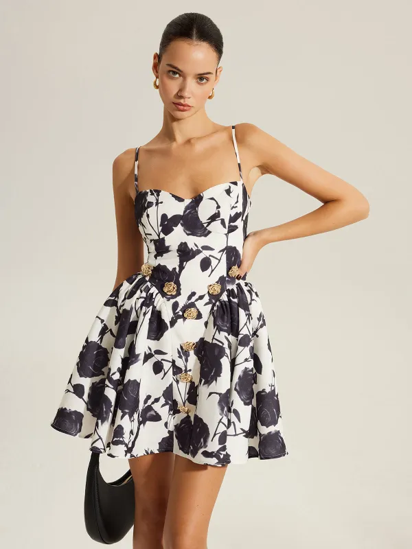 Floral Print Metal Detail Zipper Spaghetti Strap Dress sold by COMMENSE