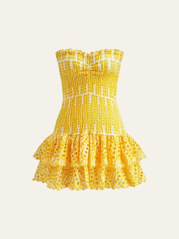 Cotton Sweetheart Embroidered Hem Strapless Dress made by COMMENSE