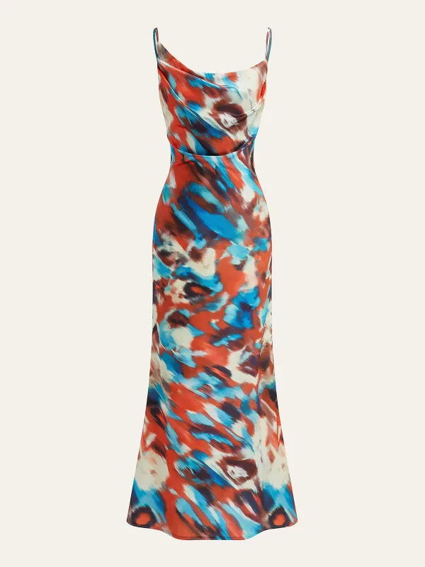 Multi Color Asymmetrical Neck Backless Long Dress sold by COMMENSE