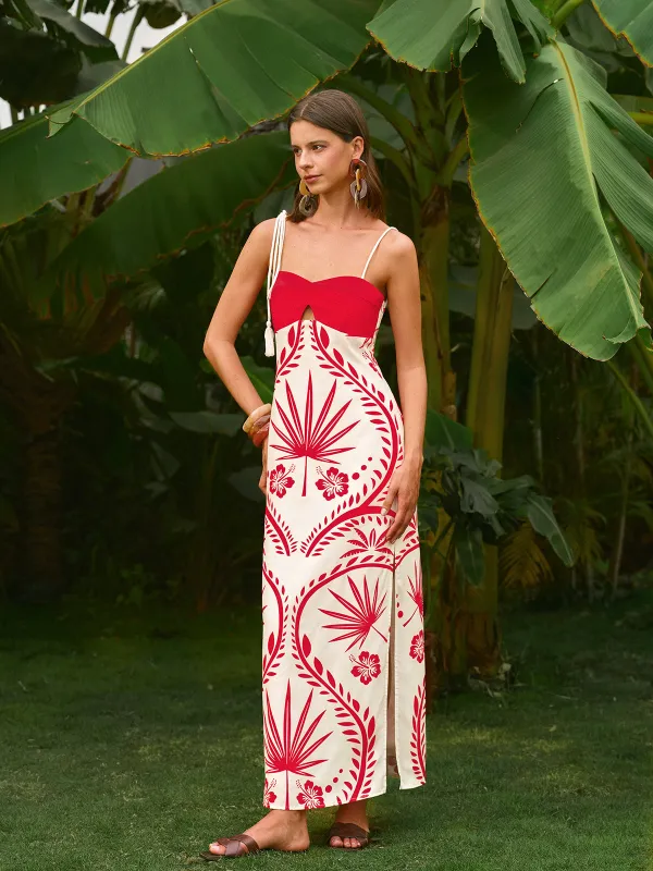 Backless Tropical Print Cami Dress sold by COMMENSE