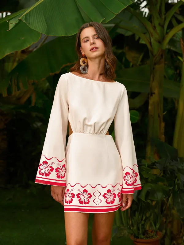 Floral Embroidered Backless Tie Dress sold by COMMENSE