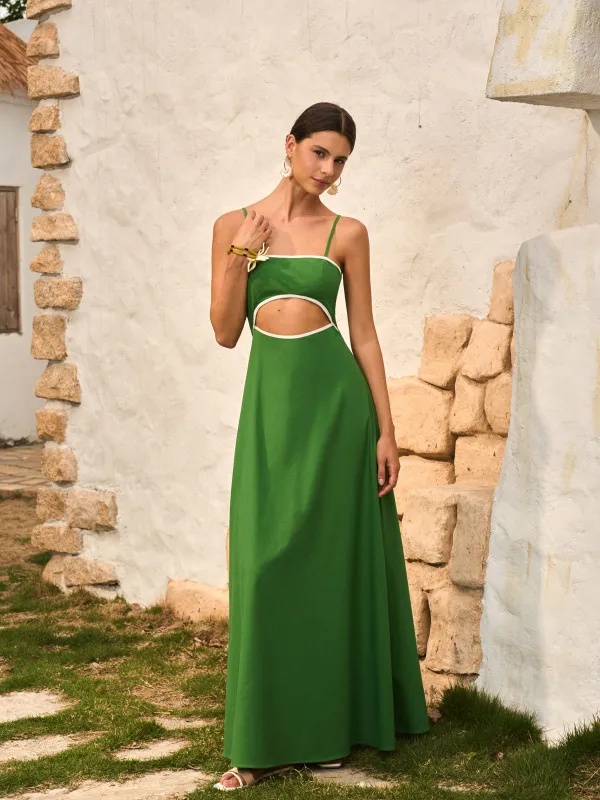 Cotton & Linen Cut-Out Dress With Back Bow sold by COMMENSE