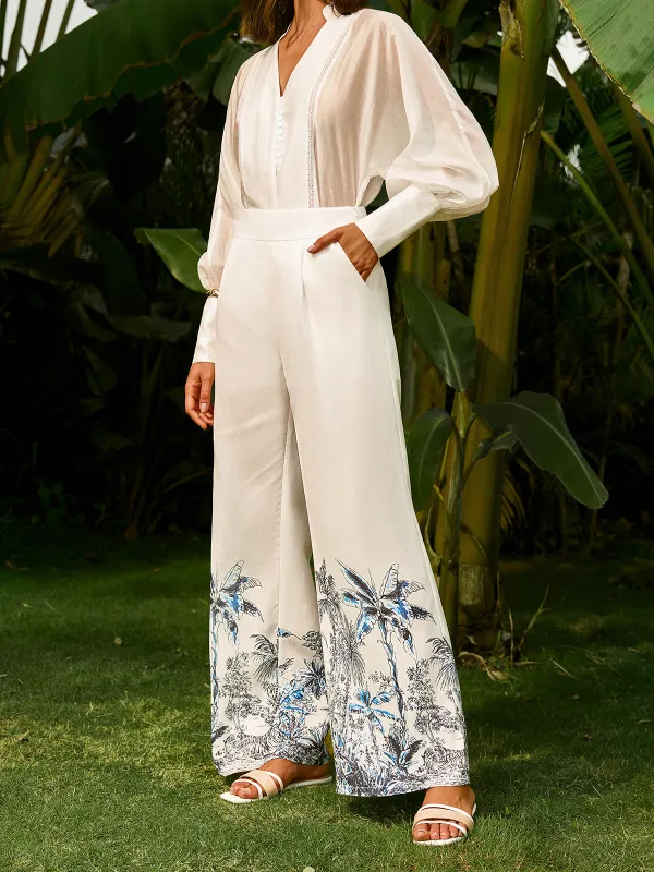 Low-Waist Floral Print Pants With Pockets sold by COMMENSE