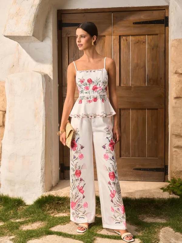 Floral Peplum Top With Pants Set sold by COMMENSE