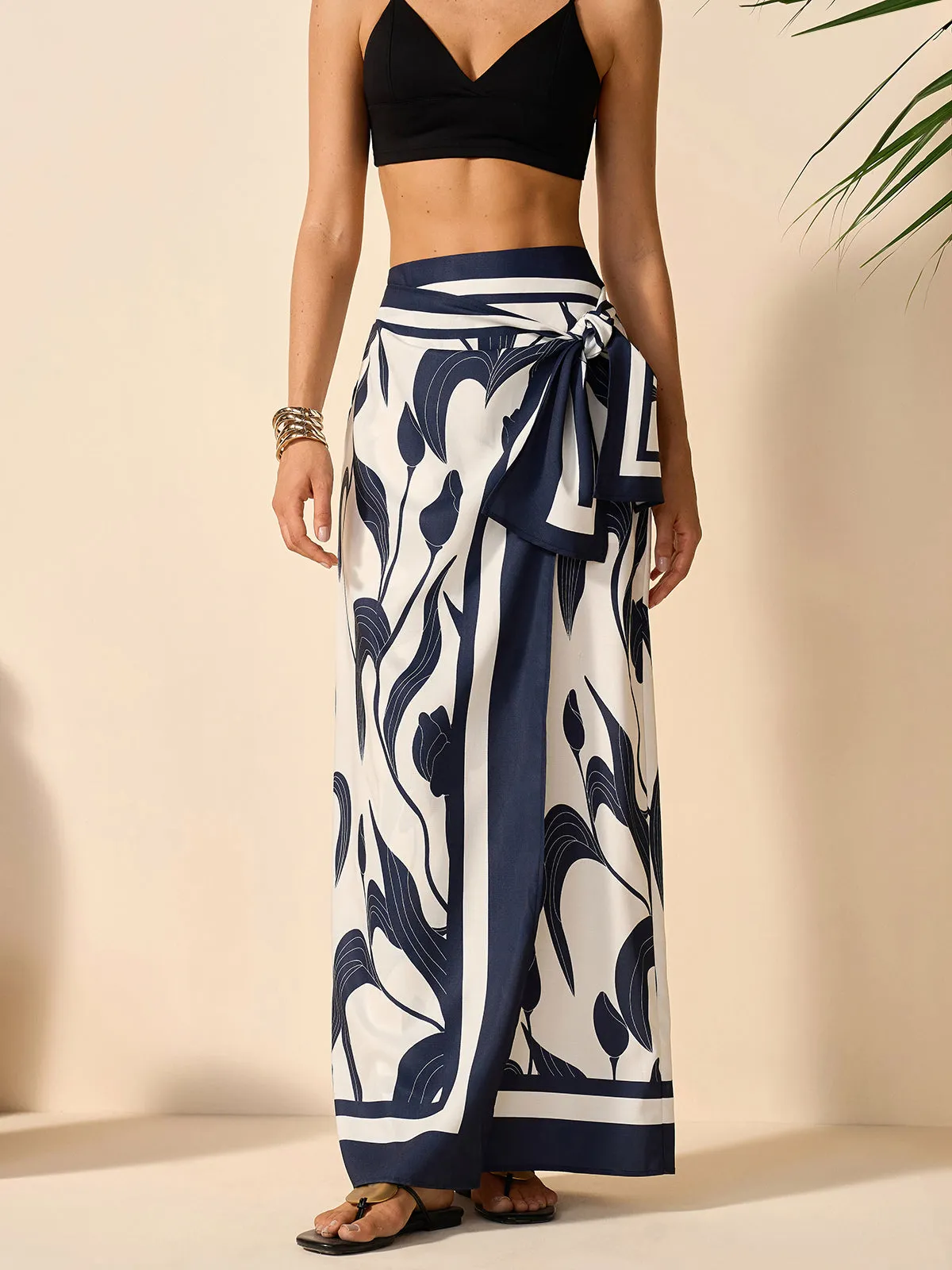 Floral Print Tie-Waist Skirt sold by COMMENSE product image thumbnail 3