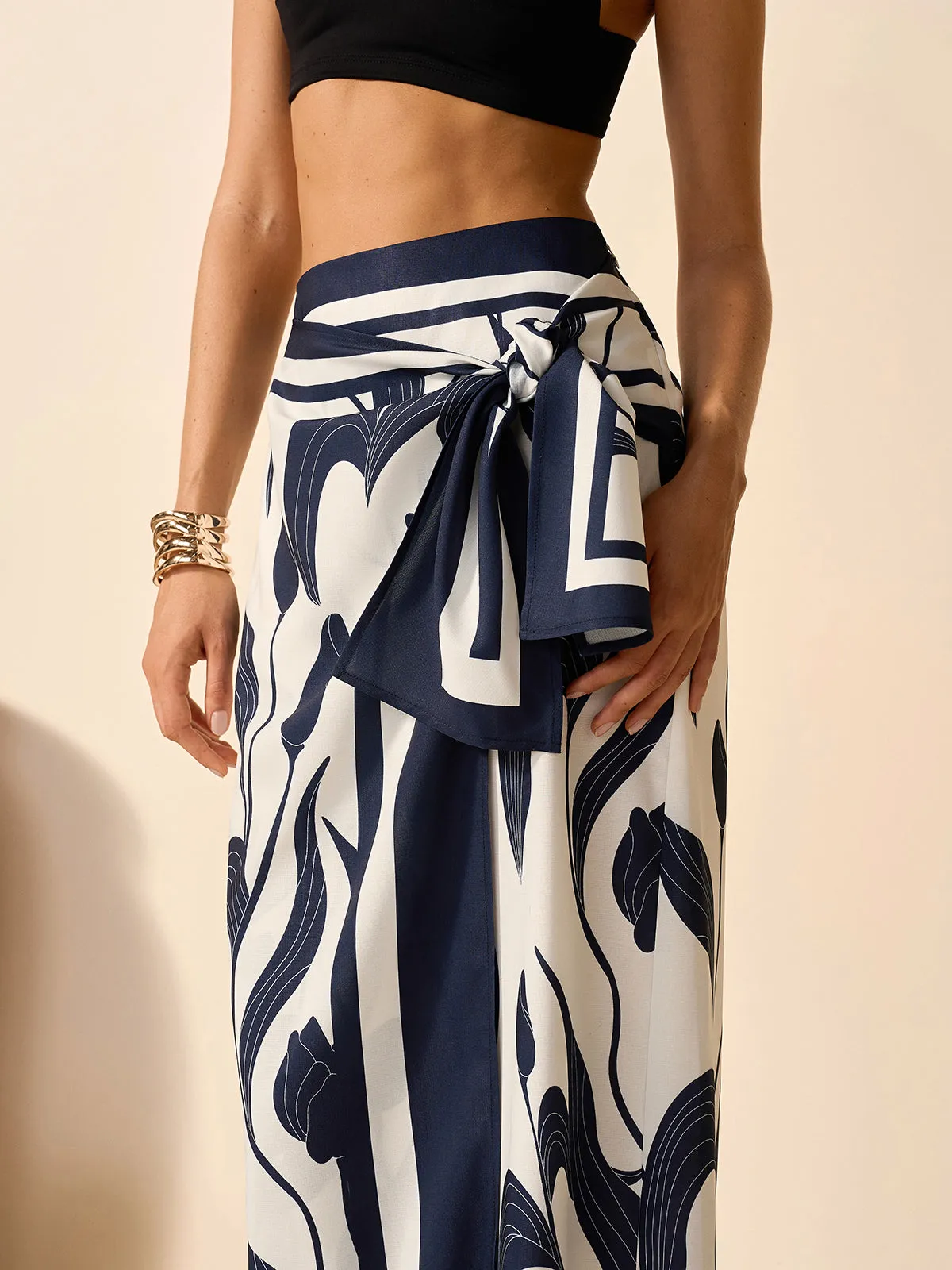 Floral Print Tie-Waist Skirt sold by COMMENSE product image thumbnail 5