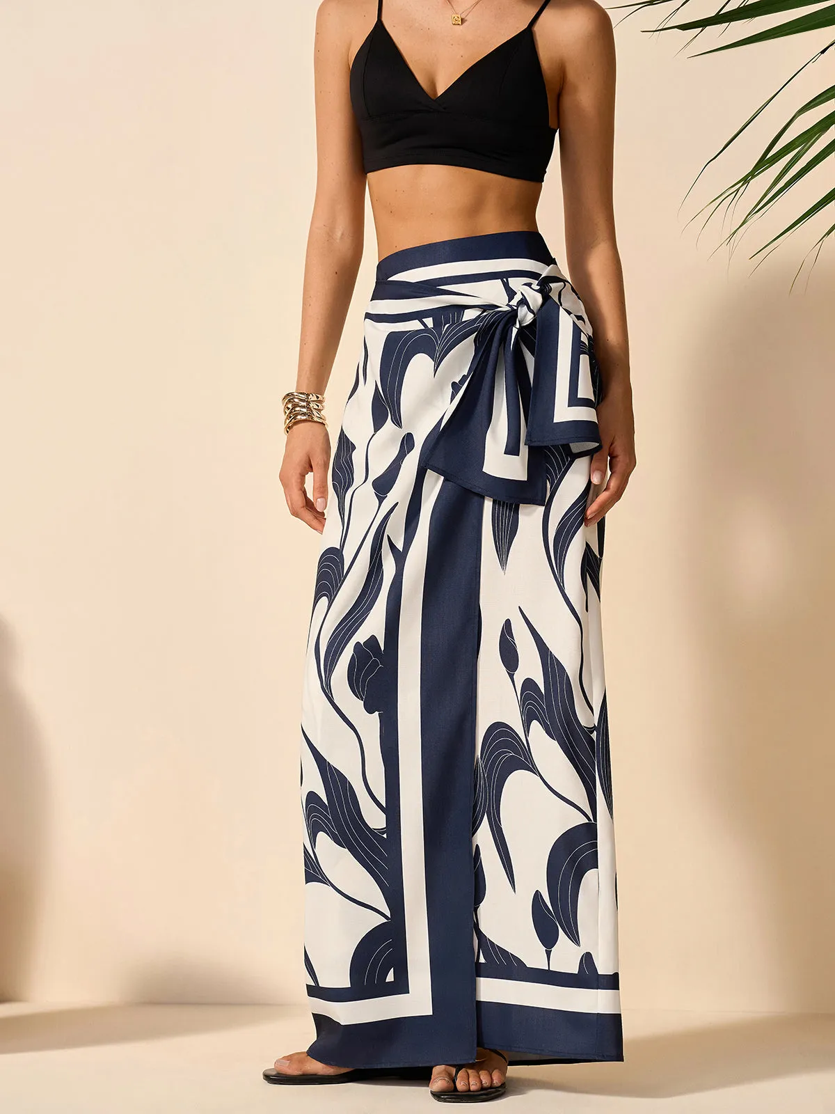 Floral Print Tie-Waist Skirt sold by COMMENSE