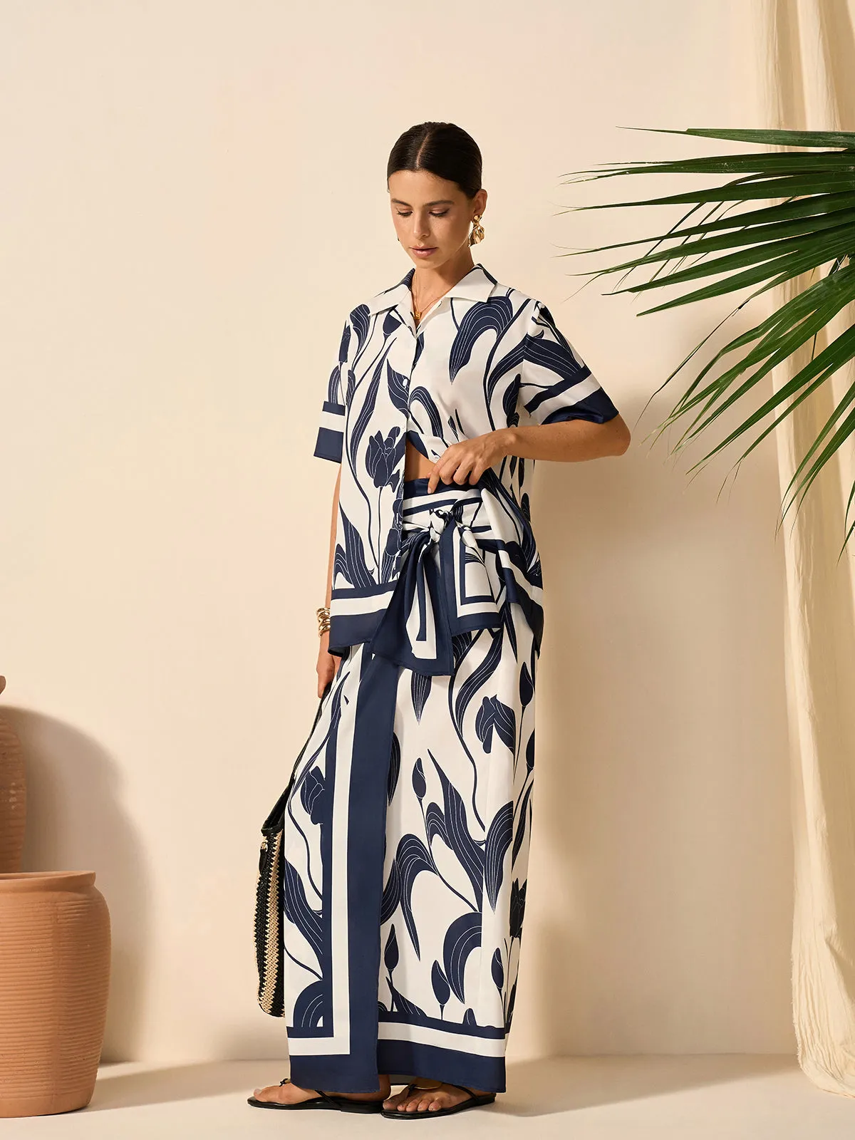 Floral Print Tie-Waist Skirt sold by COMMENSE product image thumbnail 2