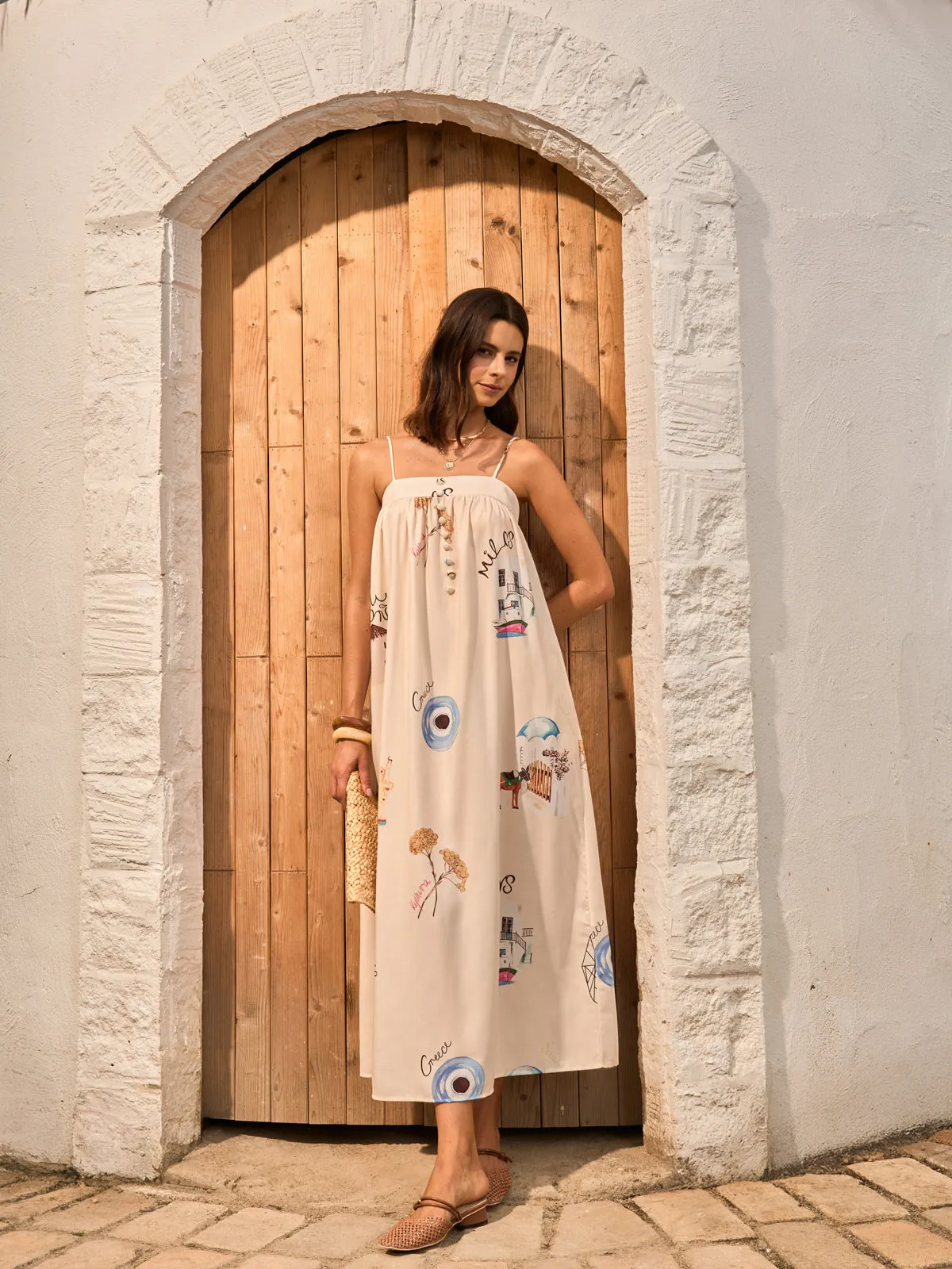 Graphic Print Tie-Front Cami Dress sold by COMMENSE product image thumbnail 3