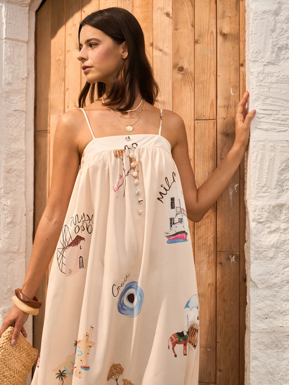 Graphic Print Tie-Front Cami Dress sold by COMMENSE product image thumbnail 5