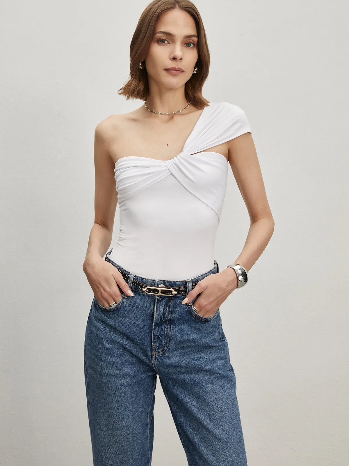 Stretch Asymmetrical Knotted Tank Top sold by COMMENSE product image thumbnail 3