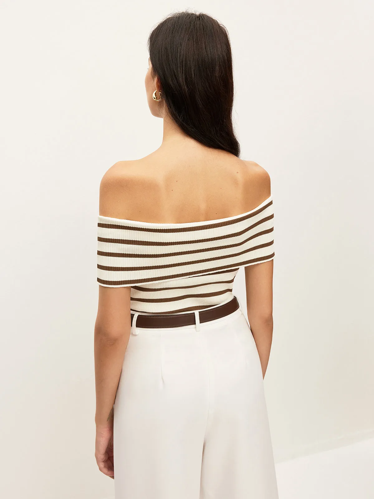 Striped Off-Shoulder Ribbed Top sold by COMMENSE product image thumbnail 2
