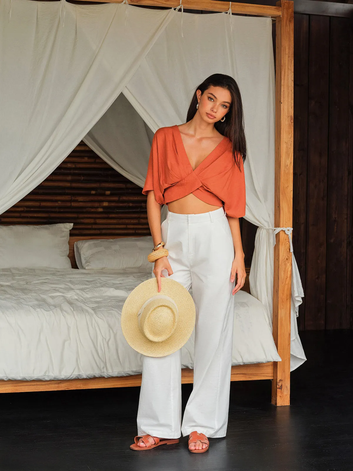 Cotton & Linen Criss-Cross Front Blouse sold by COMMENSE product image thumbnail 4