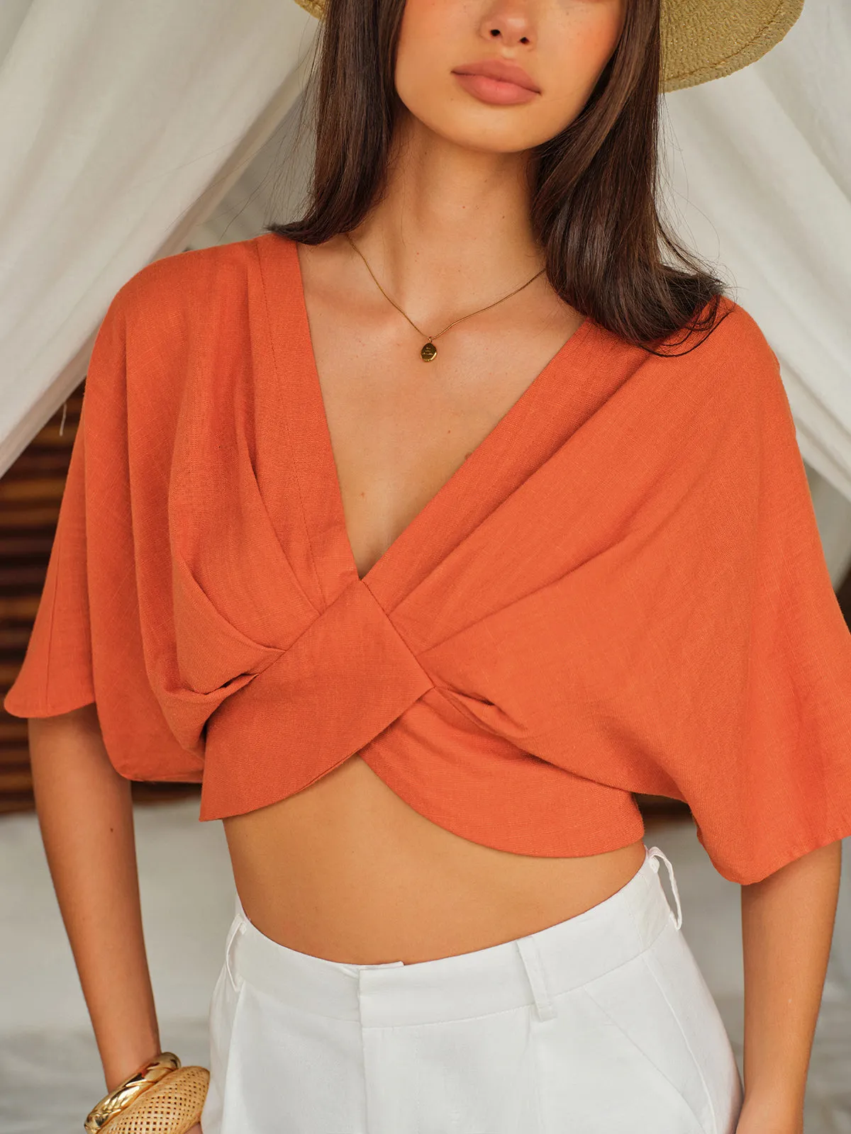 Cotton & Linen Criss-Cross Front Blouse sold by COMMENSE product image thumbnail 5