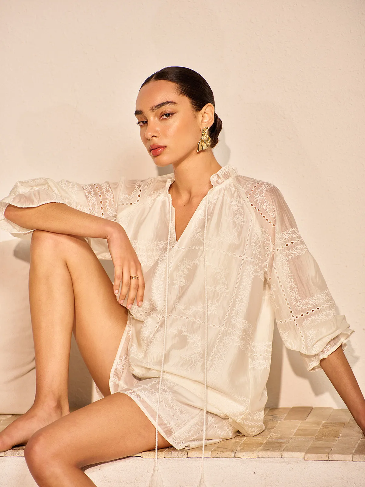 Embroidery Detail Long Sleeve Shorts Set sold by COMMENSE product image thumbnail 2