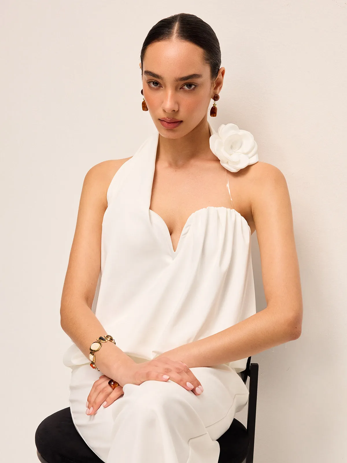 3D Floral Embellished Halter Top sold by COMMENSE