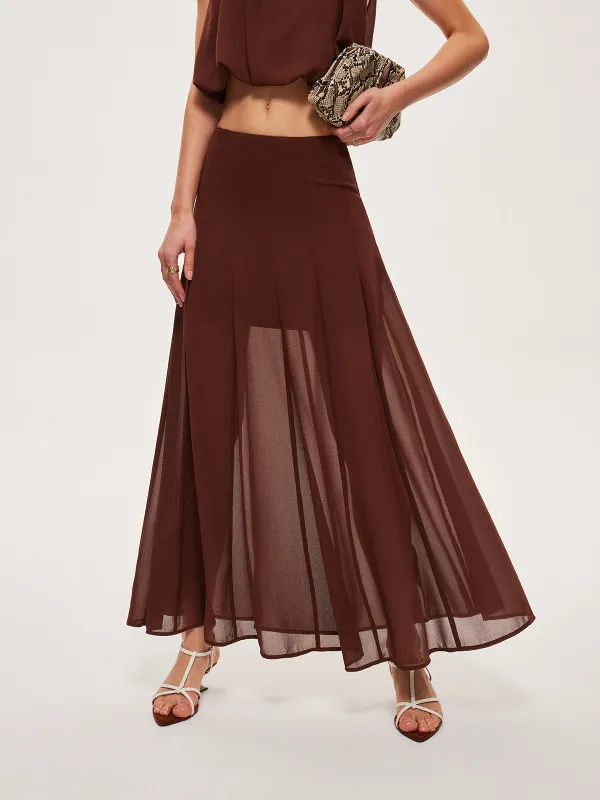 Chiffon Semi-Sheer A-Line Skirt sold by COMMENSE