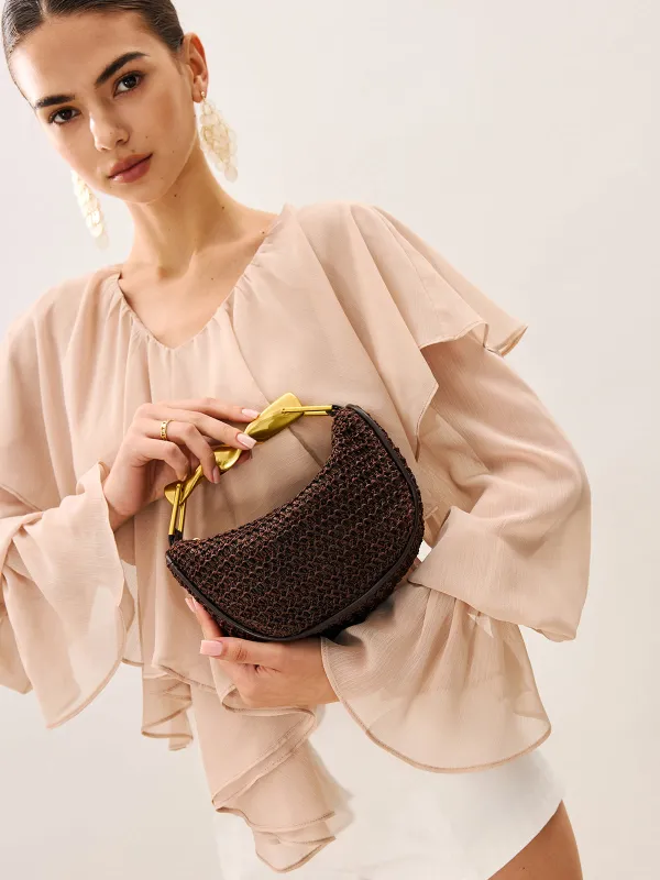 Woven Handbag With Twisted Gold Handle sold by COMMENSE